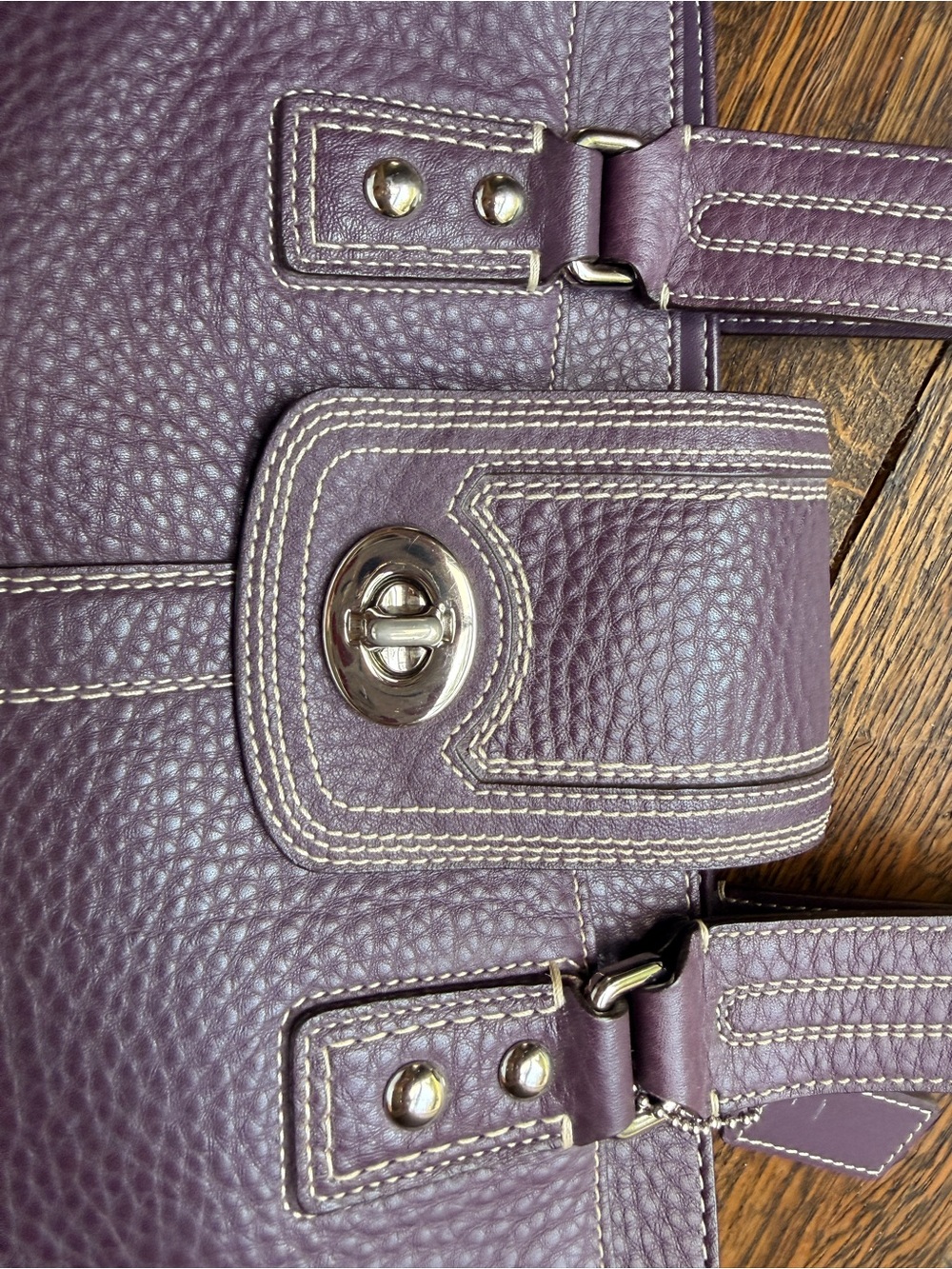 Vintage Coach Hamptons Purple Pebbled Leather Satchel Bag (F13961) - Picture 6 of 16